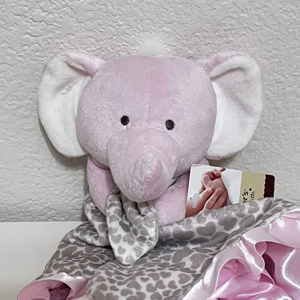 Carter's Pink Elephant Heart Cheetah Print Security Blanket Lovey Satin Trim NWT